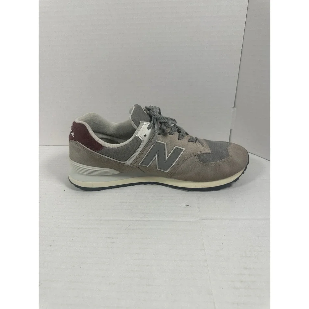 New Balance 574 Grey Burgundy Cordura Suede Sneakers U574KBR Mens 13 Womens 14.5